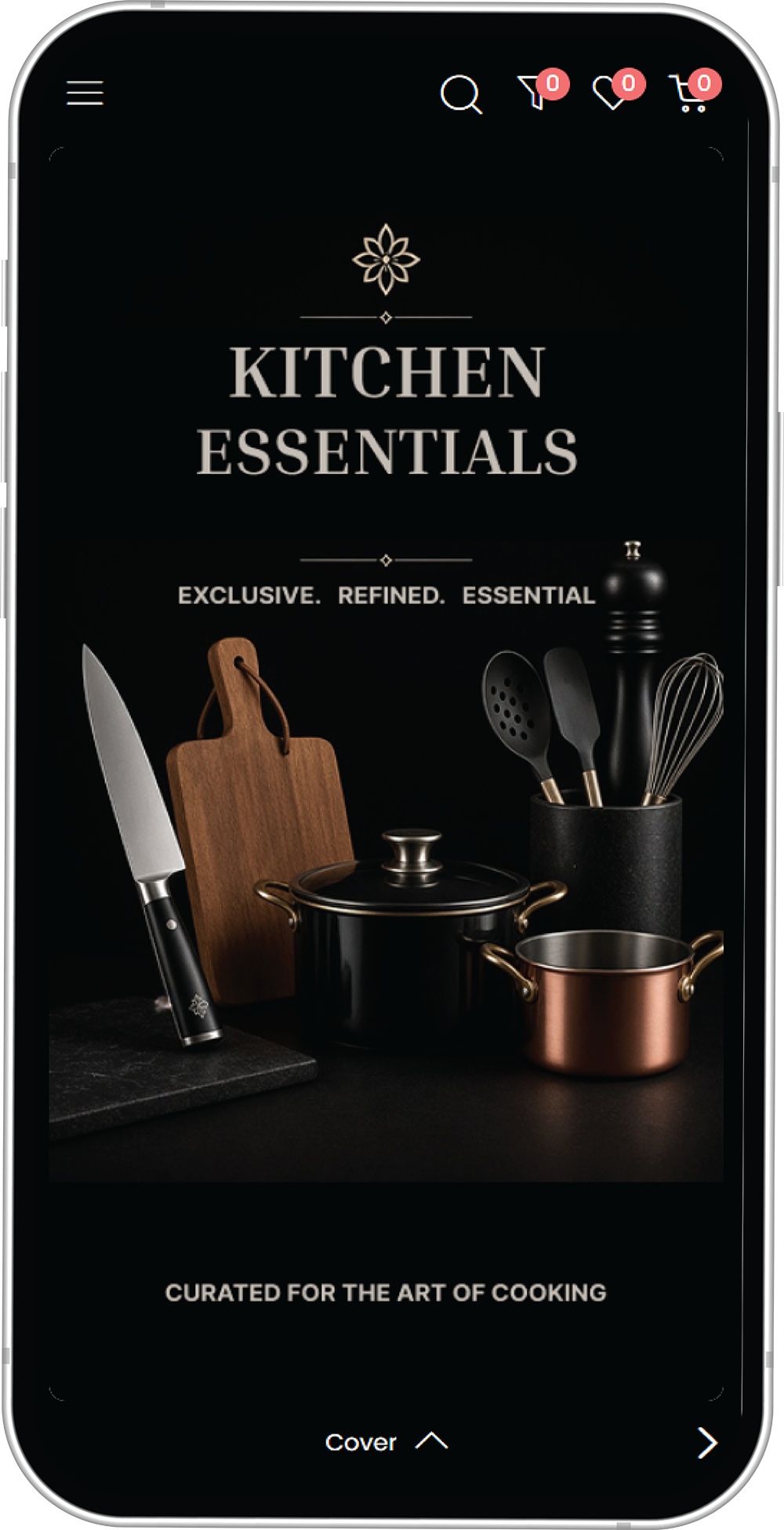 Démo mobile interactive d’une campagne produits, avec des pages thématiques associant bannières promotionnelles et grilles de produits achetables.