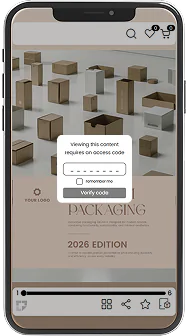 Pantalla de smartphone mostrando un catálogo B2B con solicitud de código de acceso.