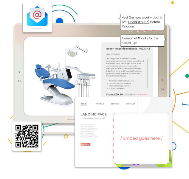 Step 3 interface mockup demonstrating a secure product slider distribution framework featuring instant link sharing, custom QR codes, and responsive website embedding.