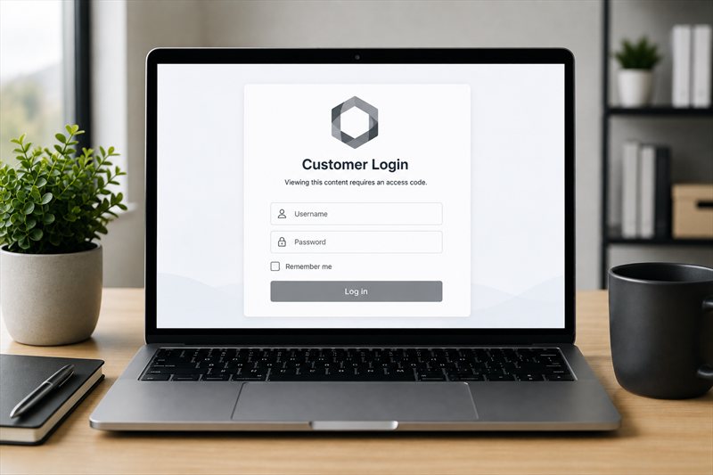 Écran Customer Login protégeant un catalogue digital B2B avec des identifiants d’accès